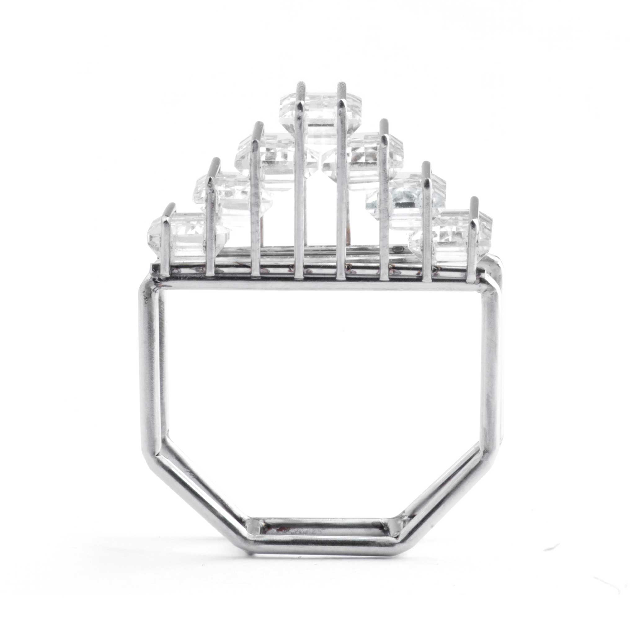 Greenhouse Ring in Stainless-Steel and White Topaz